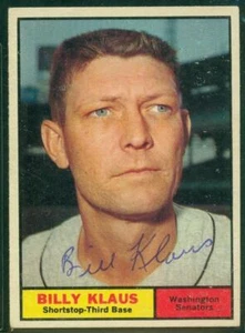 1961 Topps Card #187, Signed-Autographed, Billy Klaus, Senators, PSA/DNA w/LOA - Picture 1 of 4