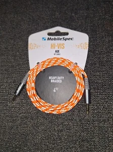 MobileSpec Hi-Visibility Braided Aux Cord 4 ft cord Neon Orange MBSHV0403 - Picture 1 of 2