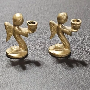 Vintage Miniatur Messing Engel Kerzenhalter Paar Puppenhaus Deko Sammlerstücke - Bild 1 von 8