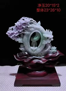 10,4" Natürlicher Smaragd Jadeit Jade Drache Pflaumenblüte Statue (Holz Grundpreis) - Bild 1 von 9