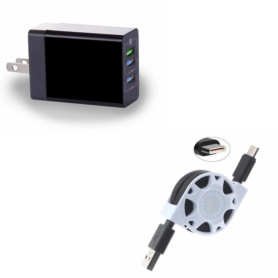 Cable USB retráctil tipo C cargador doméstico de 6,8 amperios 34 W 3 puertos para teléfonos tabletas Foto 1 de 4