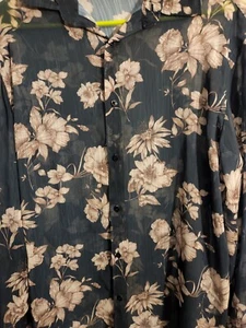 ZARA Dark Blue & Brown Flowers Floral Pattern Thin Polyester M Button Up Blouse - Picture 1 of 7