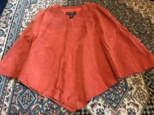 NWOT MEDIUM DIALOGUE GENUINE WASHABLE LEATHER SUEDE CAPE BURNT ORANGE PULL OVER - Picture 1 of 5