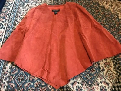 NWOT MEDIUM DIALOGUE GENUINE WASHABLE LEATHER SUEDE CAPE BURNT ORANGE PULL OVER - Image 1 of 4