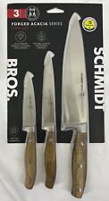 NEW Schmidt Bros 3 Pc Forged Acacia Series Chef Knife Set German Steel ~ CJ