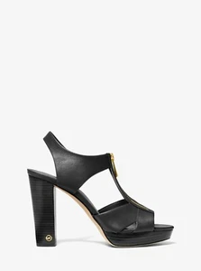 Michael KORS LIESEL Negro PLATEADO Logo Cremallera T Correa Plataforma Sandalias LOVE SHOES - Imagen 1 de 8