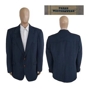 Farah Westernwear Rockabilly Leather Button Blue Suede Blazer Sport Coat 48L
