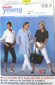 CHAQUETA BURDA YOUNG 7814 MISS CROP CON BOTÓN A-LINE ABRIGO DELANTERO PATRÓN COSTURA TALLA 10-22 - Imagen 1 de 3