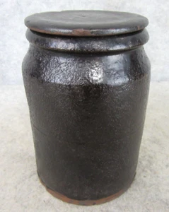 Antik Rotguss Keramik Gelee Marmeladenglas Topf mit Deckel Unikat Struktur Sandglasur - Bild 1 von 23