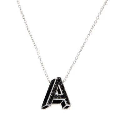 Colar pingente inicial de diamante negro real "A" em prata esterlina 1/4 ctw - Imagem 1 de 3