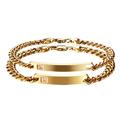 Pulsera personalizada a juego para parejas cadena de circonita cúbica de acero inoxidable grabado gratis Foto 1 de 4