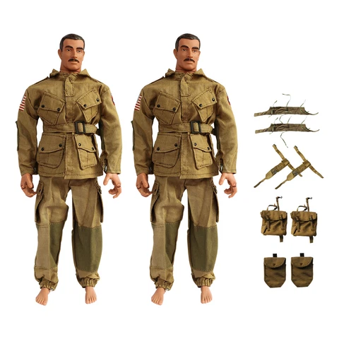 2 Sest 1:6 WWII US Paratrooper Uniform & Harness Bag For 12'' Gi Joe Soldier DID Cover