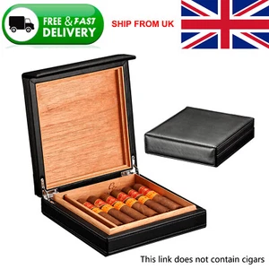 Galiner Cedar Wood Leather Cigar Humidor Case Humidifier Storage Box Black Gift - Picture 1 of 9