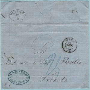 GREECE 1870 PRE STAMP ENTIRE MAILED LETTER FROM ATHENS TO TRIESTE - Picture 1 of 1