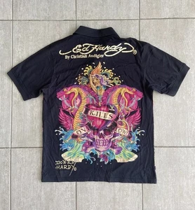 Camisa Polo Ed Hardy Por Christian Audigier Vintage Y2K Top Años 2000 Doble Cara - Imagen 1 de 13