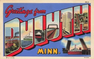 Postcard Large Letter Greetings from Duluth Minnesota MN 1945 - Picture 1 of 2