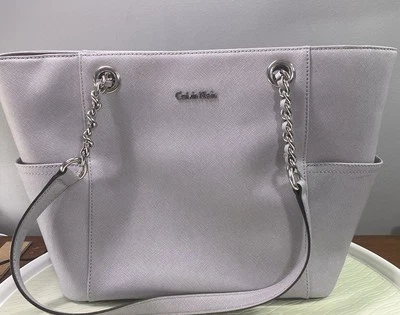 Calvin Klein Womens Large Rose Silver/Gray Tote Shoulder Bag Purse SilverAccents - Image 1 of 4
