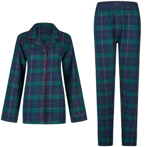 Happy Shorts Damen Flanell Pyjama Schlafanzug Homewear XMAS Grau Grün - Picture 1 of 5