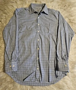 Peter Millar Dress Shirt Adult Medium Blue Checkered Button Down Collared - Picture 1 of 6