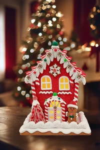 Christmas Gingerbread Snowy House with Gingerbread Man. Wizardi Festive Decor... - Picture 1 of 3