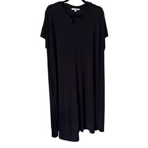 Sympli Black Jersey Asymmetrical Dress Size 16 Short Sleeve Minimalist Lagenlook - Picture 1 of 15