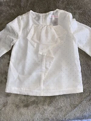 Janie and Jack Polka Dot Ruffle Girls Size 18-24mos Ivory Long Sleeve Top Blouse - Image 1 of 4