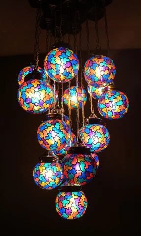 Retro Multicolor Persian Isfahan Tiffany Style 16 Globes Chandelier Pendant Rare Cover