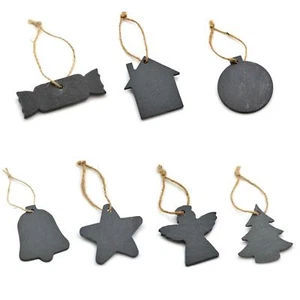 Christmas Tree Decorations Hanging Slate With Vintage Rope Santa Bauble - Picture 1 of 37