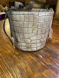 Purse Handbag Pratesi Firenze Crocodile Leather Bucket Grey Brown Made in Italy - Picture 1 of 18