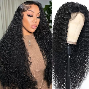 20Inch Deep Wave Lace Front Wigs Human Hair-13X4 HD Transparent Deep Wave Fronta - Picture 1 of 8