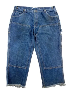 VTG Key Double Knee Front Cropped Logger Denim Jeans 44 X 28 - Picture 1 of 4