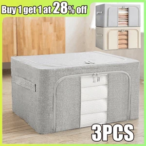 3PC Clothes Storage Bags Zipped Organizer Underbed Wardrobe Cube Closet Boxes - Picture 1 of 23