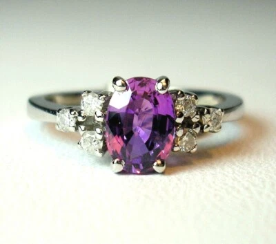 Anillo blanco de diamantes de zafiro púrpura natural genuino de 1,13 quilates de 14 quilates costaba $2,395 video Foto 1 de 4