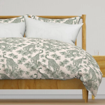 Hermosos bocetos de tigre verde ropa de cama impresa funda nórdica o almohada falsa Foto 1 de 4