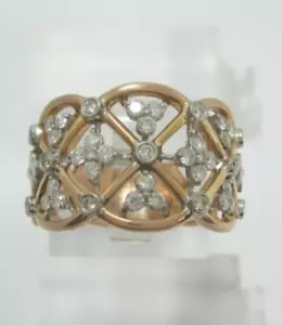 SIMON G VINTAGE LACE DESIGN MULTI-LAYER 18K ROSE GOLD TRELLIS RING .64CT. 7.8G - Picture 1 of 12