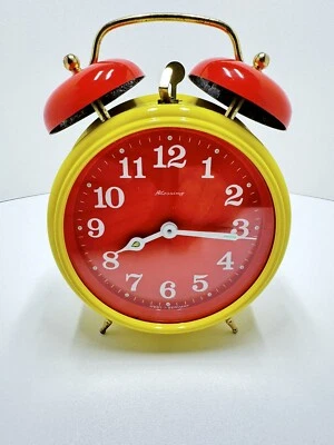 Vintage WIND Up Alarm Clock Orange Yellow Blessing West Germany MCM - Image 1 of 4