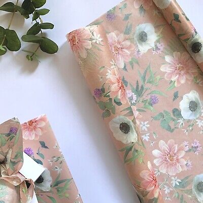 Luxury Pink Floral Tissue Paper Roll Patterned Printed 5m X50cm Gift Wrapping • 9.16€