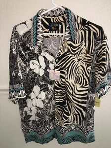 CAMISA ALOHA HOMBRE NUEVA CON ETIQUETAS JAMS WORLD NEGRA MARFIL RAYÓN ISLA HAWAIANA TALLA L 44" - Imagen 1 de 4