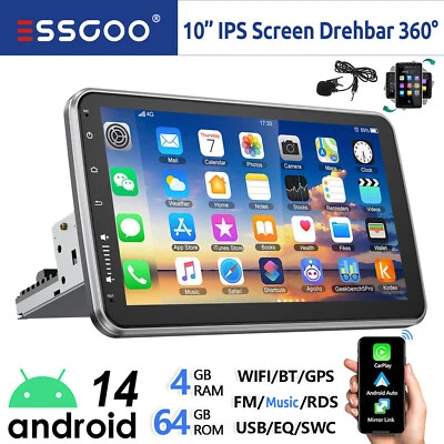 Autoradio 1 DIN Android 14 4+64G Carplay Con 10" 360° Ruotabile Schermo GPS RDS - Immagine 1 di 4
