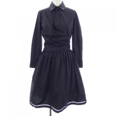 CARVEN BLACK COTTON POPLIN FABRIC FIT AND FLARE GATHERED DRESS-40 - Image 1 of 4