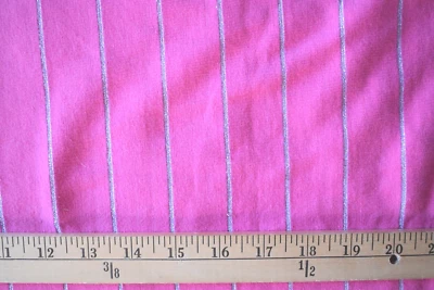 SILVER LUREX STRIPES  T SHIRT COTTON KNIT FABRIC 2 WAY STRETCH  71X54  INCHES - Image 1 of 2