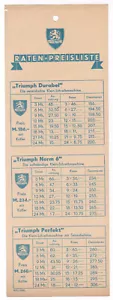 Triumph Kleinschreibmaschine Raten-Preisliste Durabel Norm 6 Perfekt wohl 1930er - Bild 1 von 2