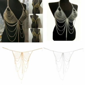 Women Gold Shoulder Body Waist Tassel Chain Bikini Harness Necklace Jewelry - Picture 1 of 14