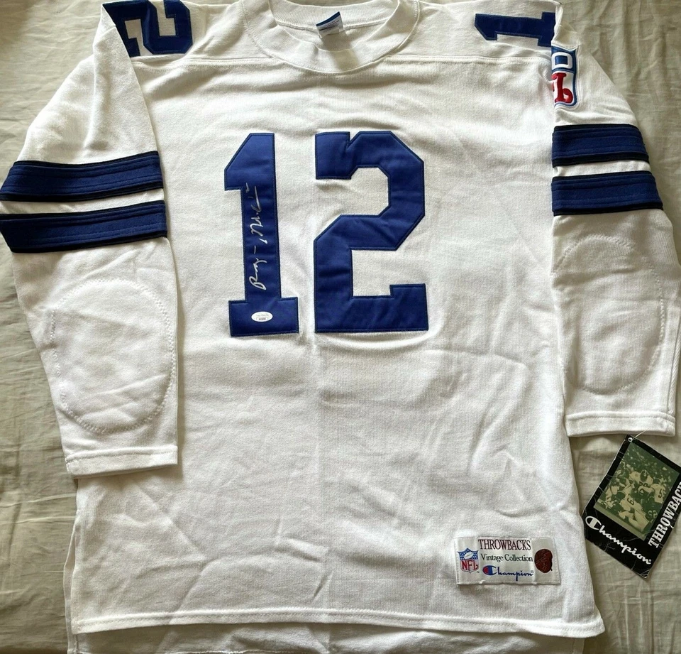 Roger Staubach autographed signed Cowboys ROOKIE Champion Throwbacks jersey JSA - Image 1 of 3