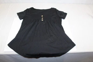 Blouse Short Sleeve Casual Tunic Round Neck w/ 3 Buttons Black One Size Women's - Picture 1 of 7