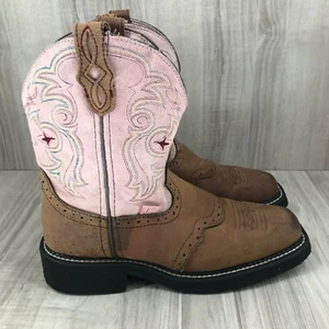 Justin Gypsy Boots Womens 7B Brown Leather Pink Suede Cowboy Western Rodeo - Picture 1 of 11