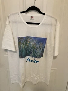 Vintage 90s Anvil Mens Single Stitch Mens XL Monet Yellow And Mauve Irises - Picture 1 of 16