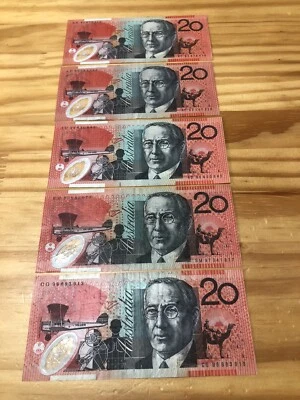 1994,1995,1996,1997,1998 australian banknotes $20 X 5 - image 1 of 4