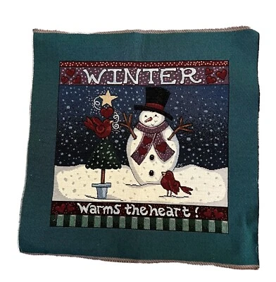 Christmas Winter Snowman Pillow Panel Jacquard Tapestry Fabric Project 18” X 18” - Image 1 of 4