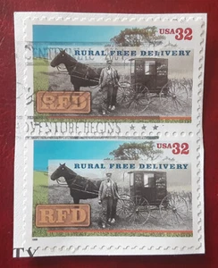 US 1996 32c Used Pair On Paper Rural Free Delivery Mi 2754 Scott 3090 XF 678-2 - Picture 1 of 2